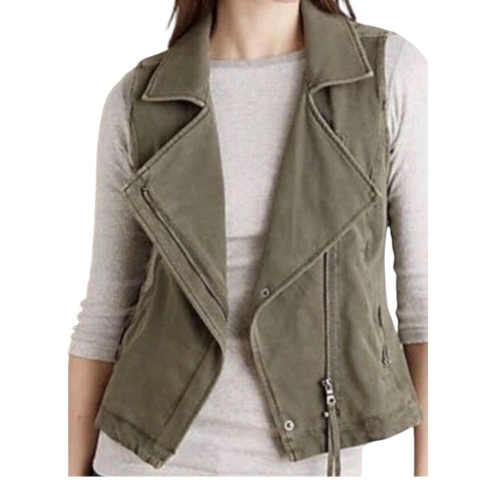 Marrakech by Anthropologie Cotton-Blend Green Zip Utility Moto Vest Size Medium